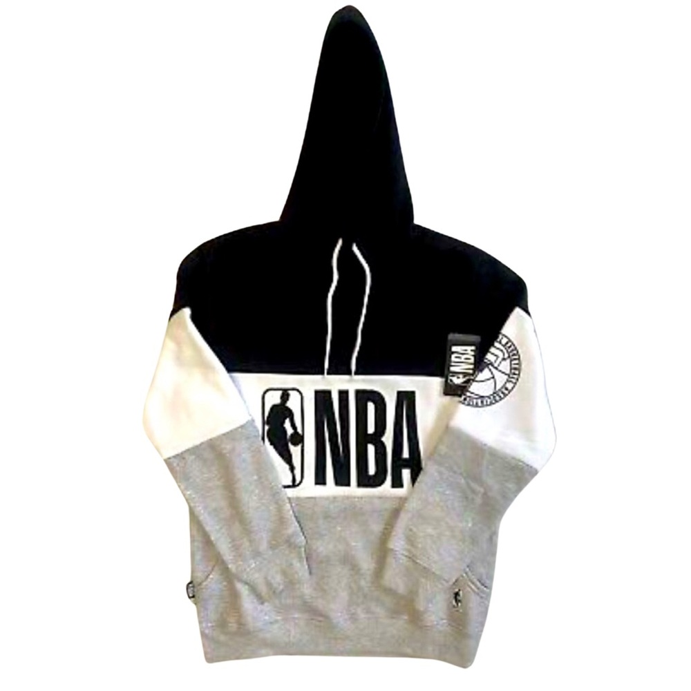 NBA Logo gear black/grey/white color block fleece hoodie, size medium